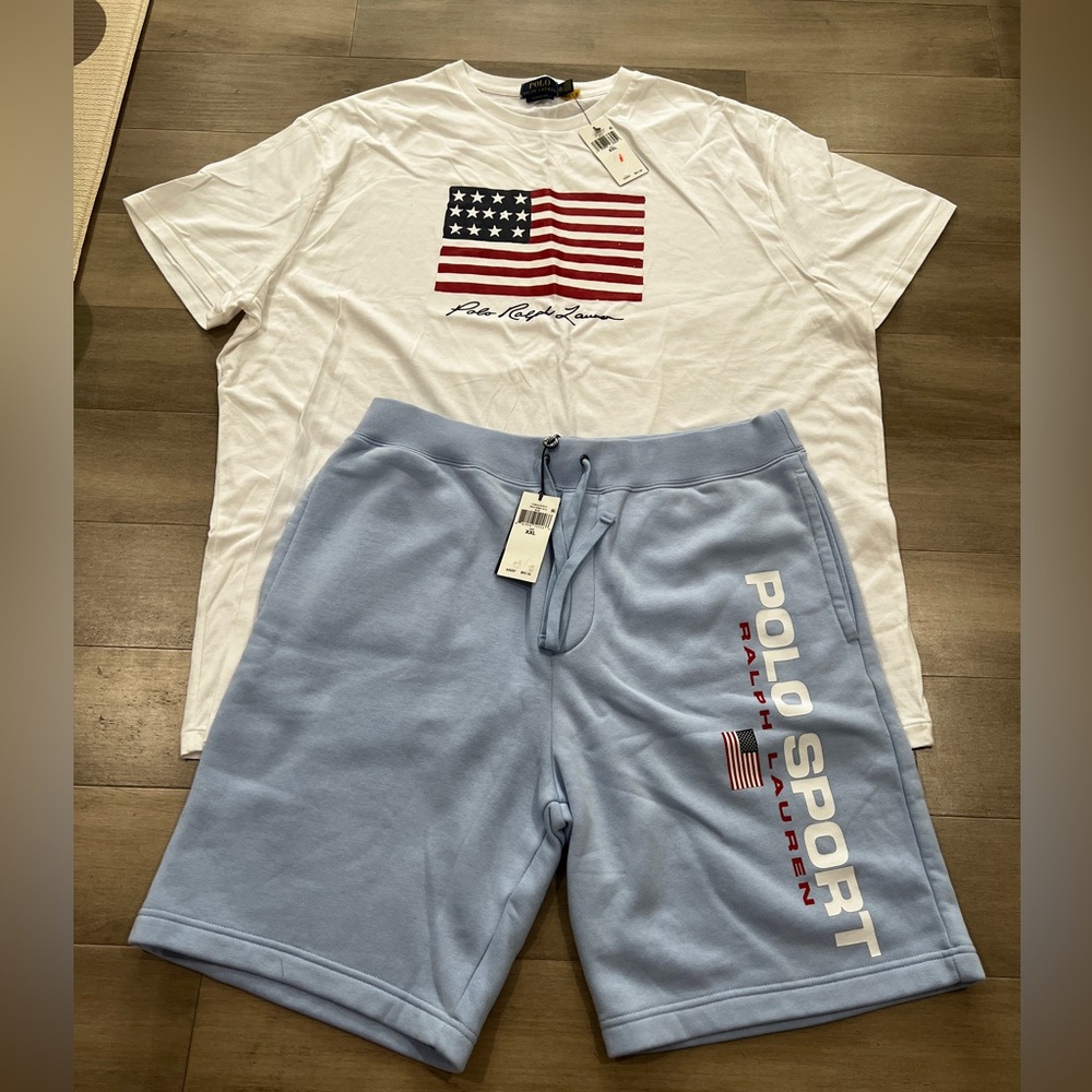 NWT Men’s Polo Ralph Lauren Flag T-shirt and shorts set size 2XL